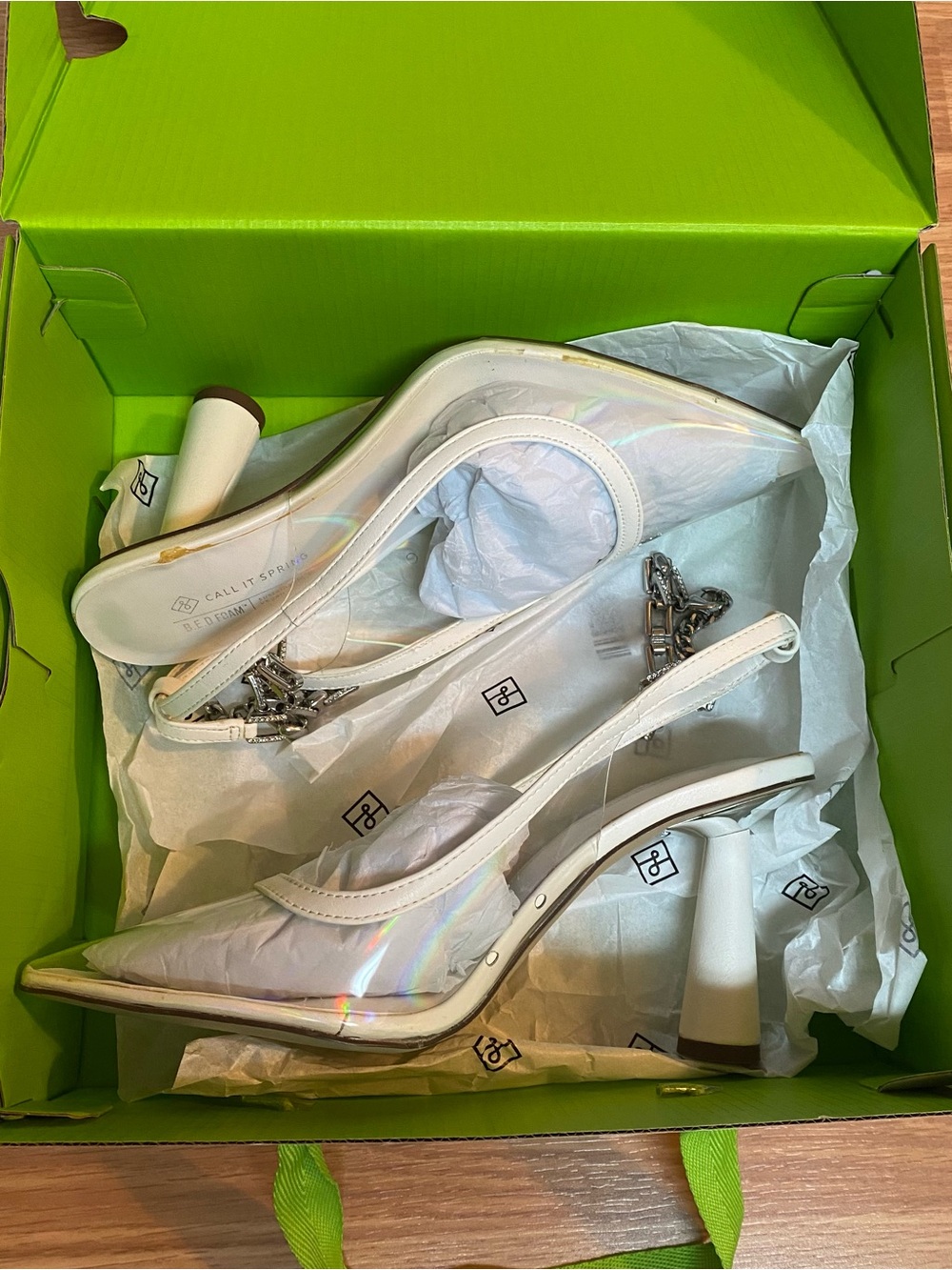Brand New - Call It Spring White Iridescent Slingback Heels